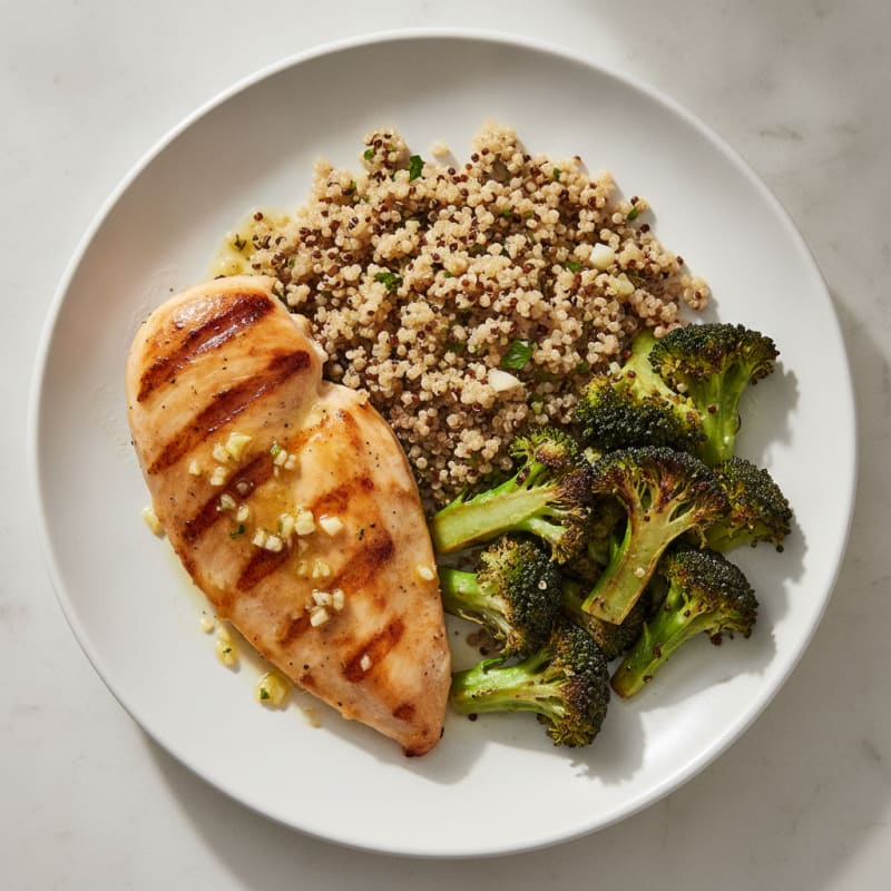 Grilled Chicken Breast with Quinoa and Roasted Broccoli