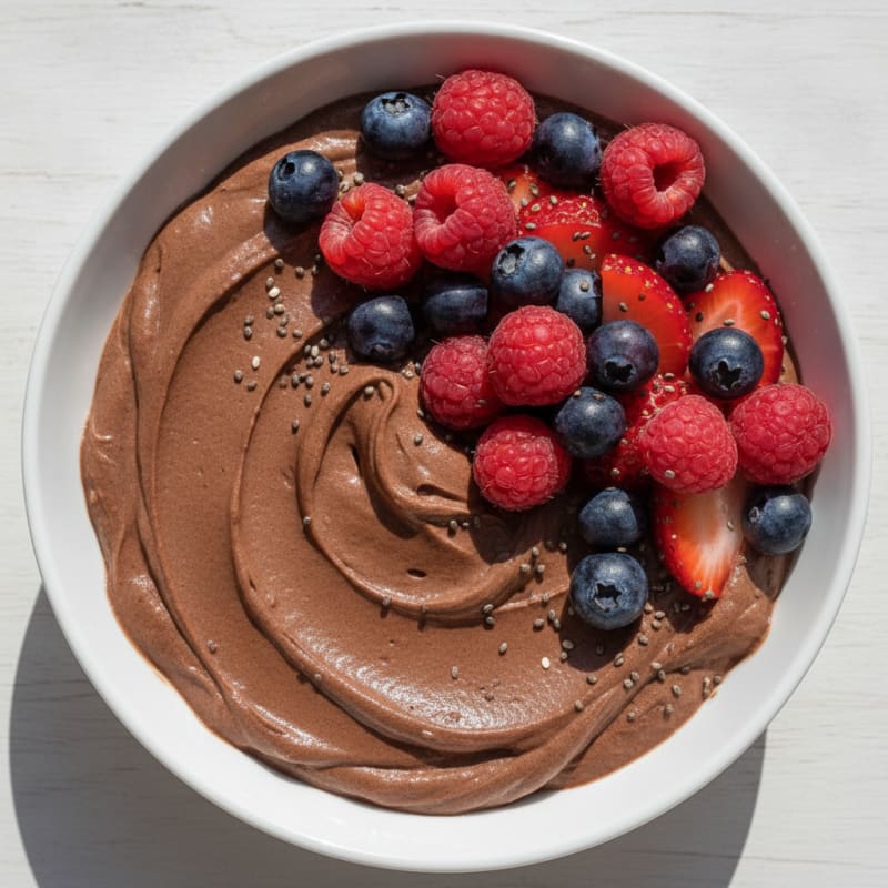 Silky Chocolate Protein Pudding with Mixed Berries