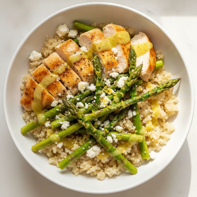 Lemon Herb Chicken Asparagus Quinoa Bowl