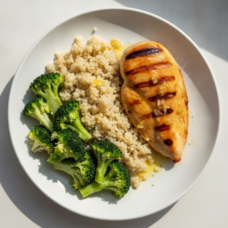 Grilled Chicken Breast with Quinoa and Steamed Broccoli