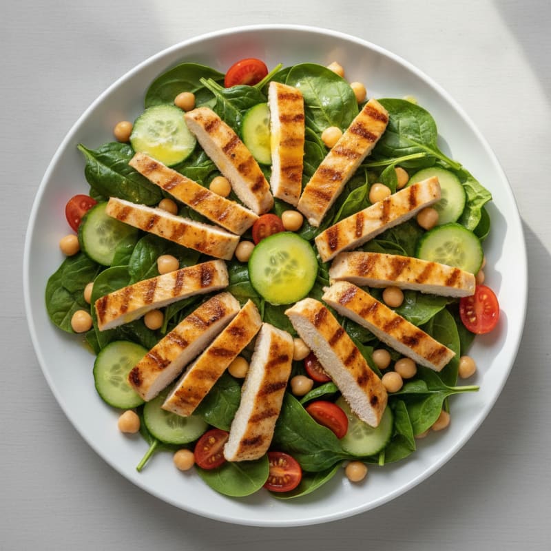 Grilled Chicken Spinach Salad with Chickpeas