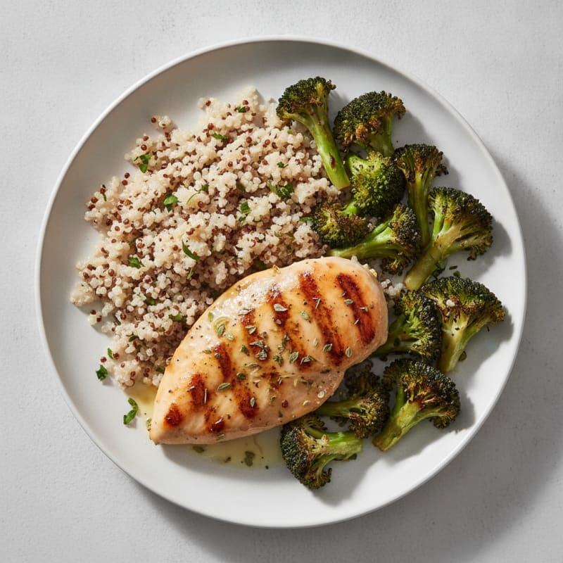 Grilled Chicken Breast with Quinoa and Roasted Broccoli