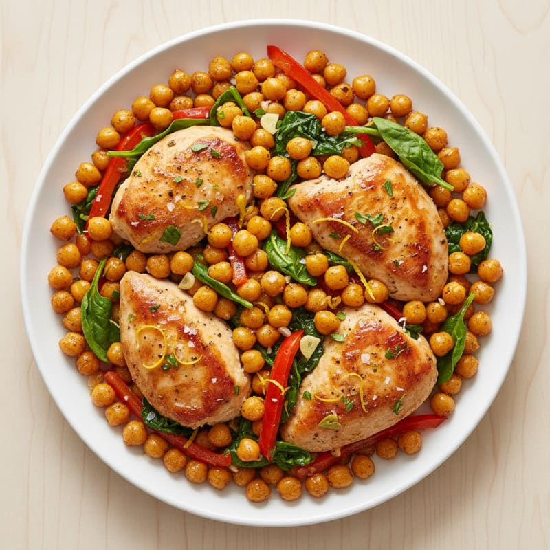 Crispy Zesty Lemon-Herb Roasted Chickpeas with Chicken