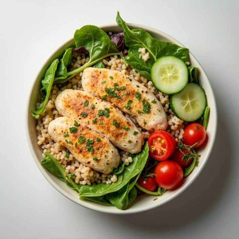 Herb-Seasoned Chicken Rice Bowl with Fresh Garden Greens