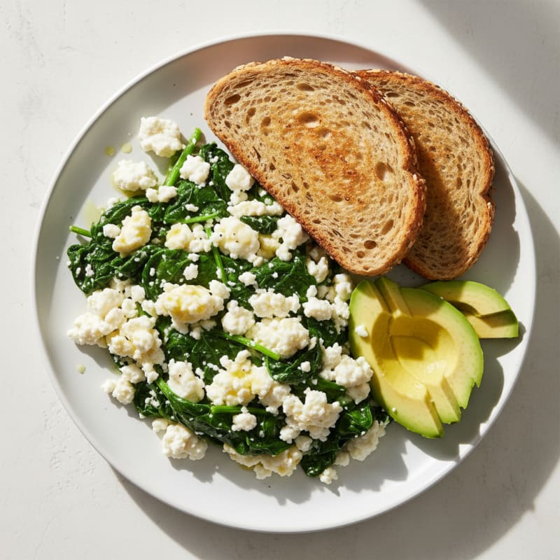 Cottage Cheese and Egg White Scramble with Sautéed Spinach