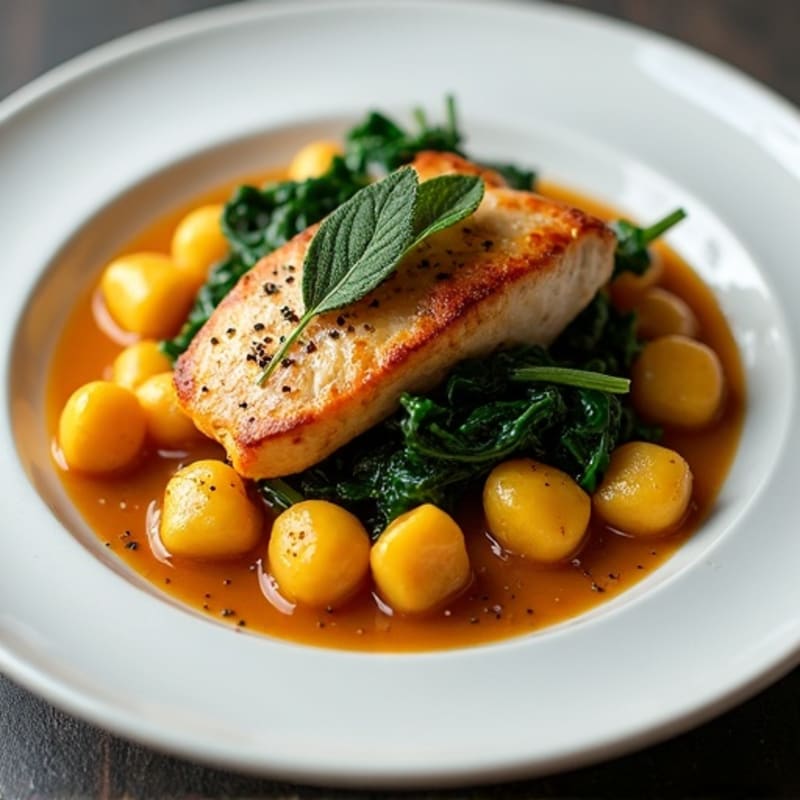 Sweet Potato Gnocchi with Pan-Seared Chicken, Sage Brown Butter, and Wilted Spinach