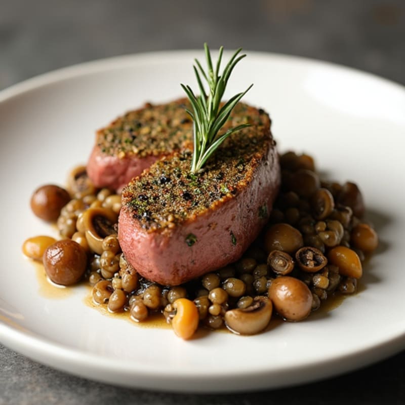 Herb-Crusted Beef Tenderloin with Mushroom Duxelles