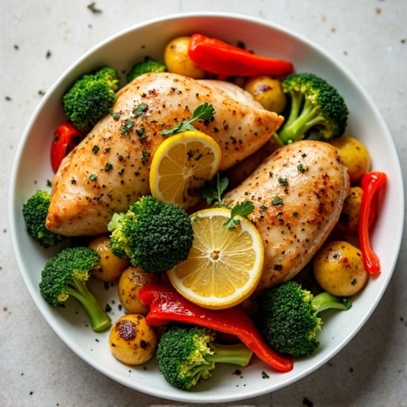 Sheet Pan Lemon-Herb Chicken with Roasted Broccoli and Bell Peppers