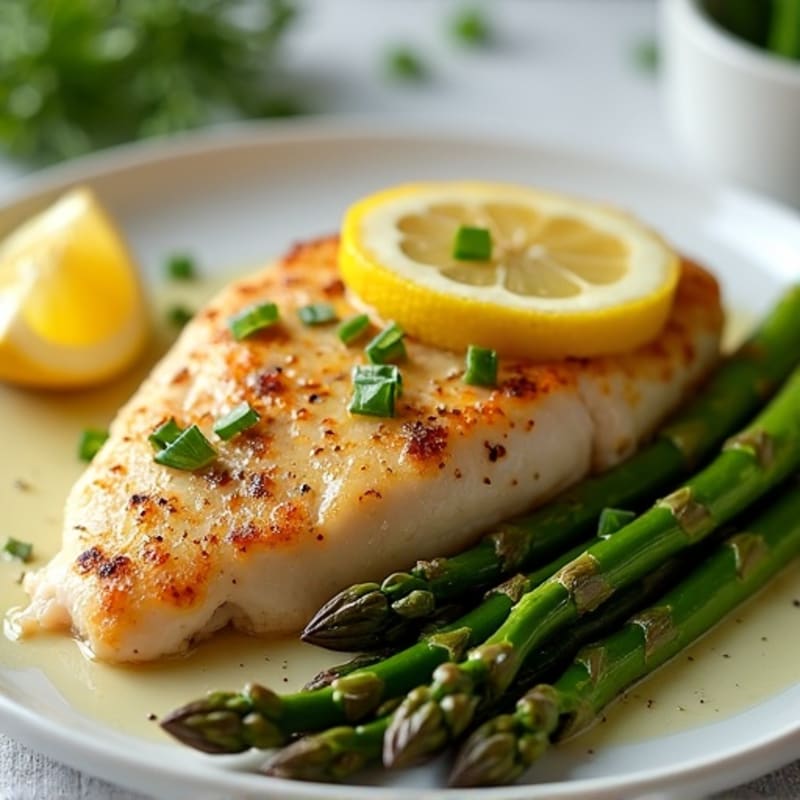Lemon Garlic Pan-Seared Chicken with Roasted Asparagus