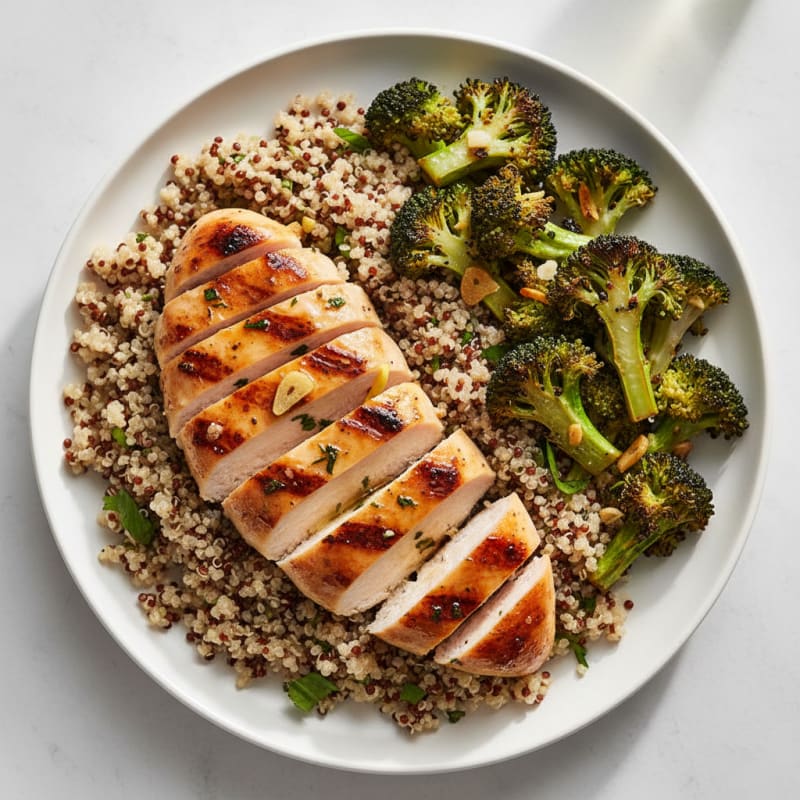 Grilled Chicken Breast with Quinoa and Roasted Broccoli