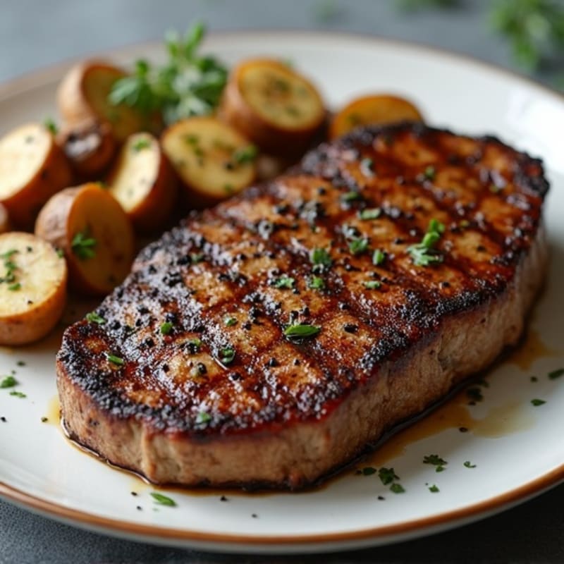 Black Pepper Crusted Seared Steak with Garlic Mushrooms