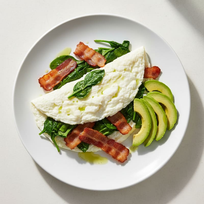 Egg White Spinach Omelette with Turkey Bacon