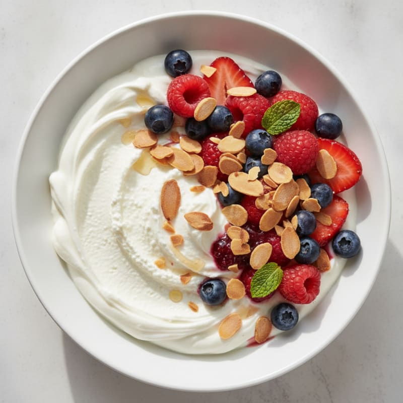 Greek Yogurt Protein Parfait with Mixed Berries and Almonds