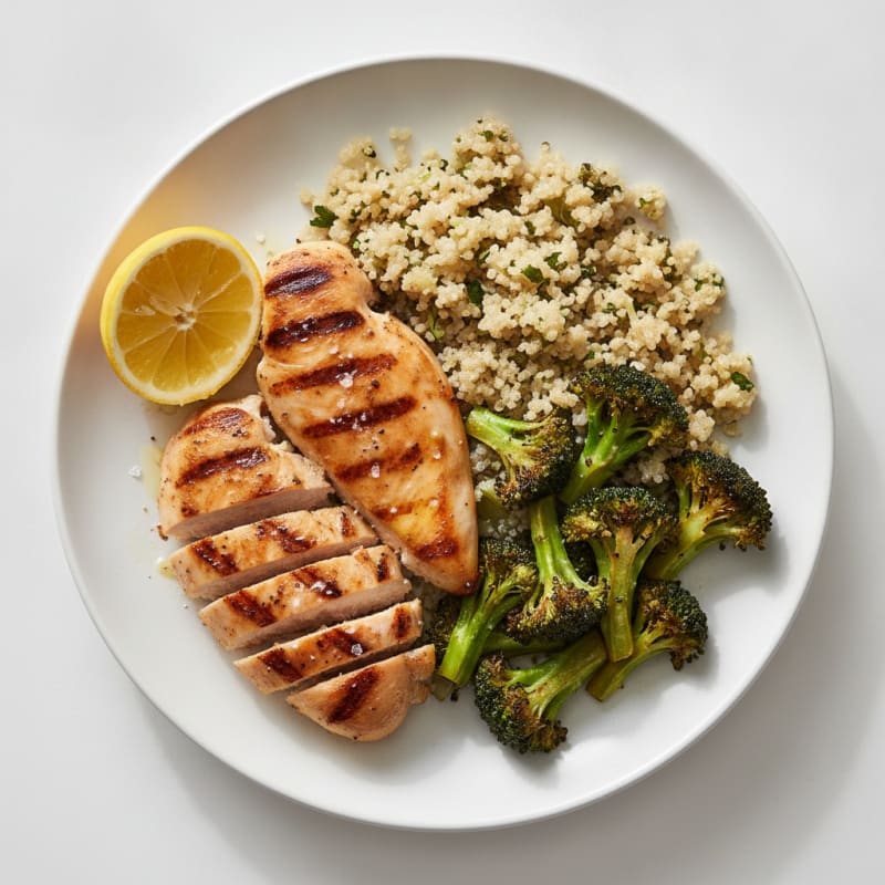 Grilled Chicken Breast with Quinoa and Roasted Broccoli