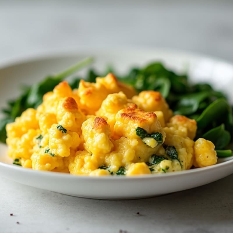 Fluffy Cheesy Scrambled Eggs with Fresh Spinach