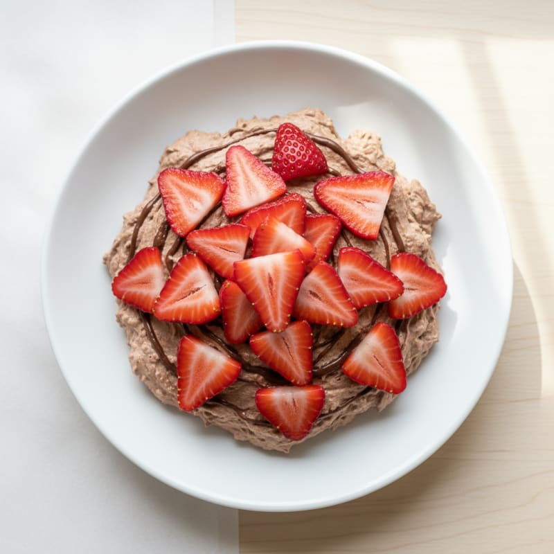 High-Protein Chocolate Cottage Cheese Mousse with Sliced Strawberries