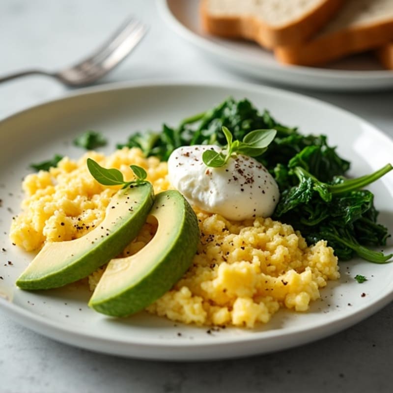 Cottage Cheese Egg White Scramble with Sautéed Spinach