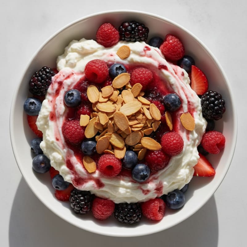 Greek Yogurt Protein Parfait with Mixed Berries and Almonds