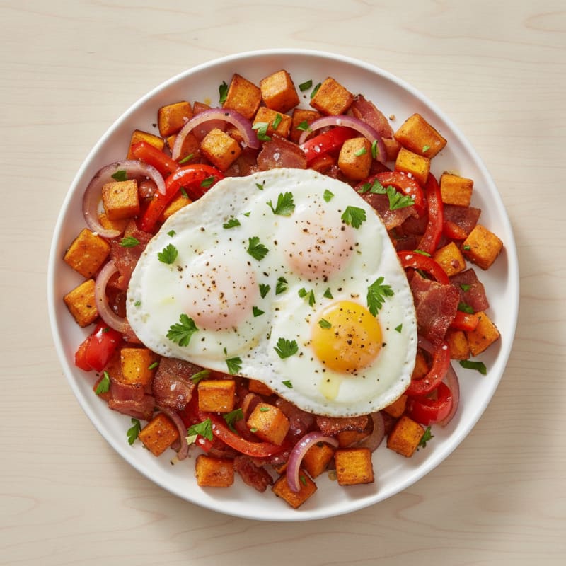 Sheet Pan Bacon and Egg Hash