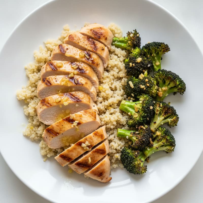 Grilled Chicken Breast with Quinoa and Roasted Broccoli