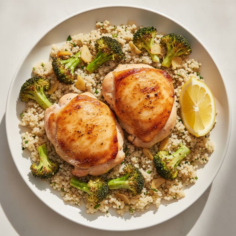 Oven-Baked Chicken Thighs with Roasted Broccoli and Quinoa