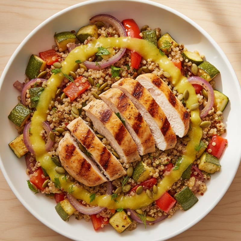 Grilled Chicken and Quinoa Bowl with Roasted Vegetables