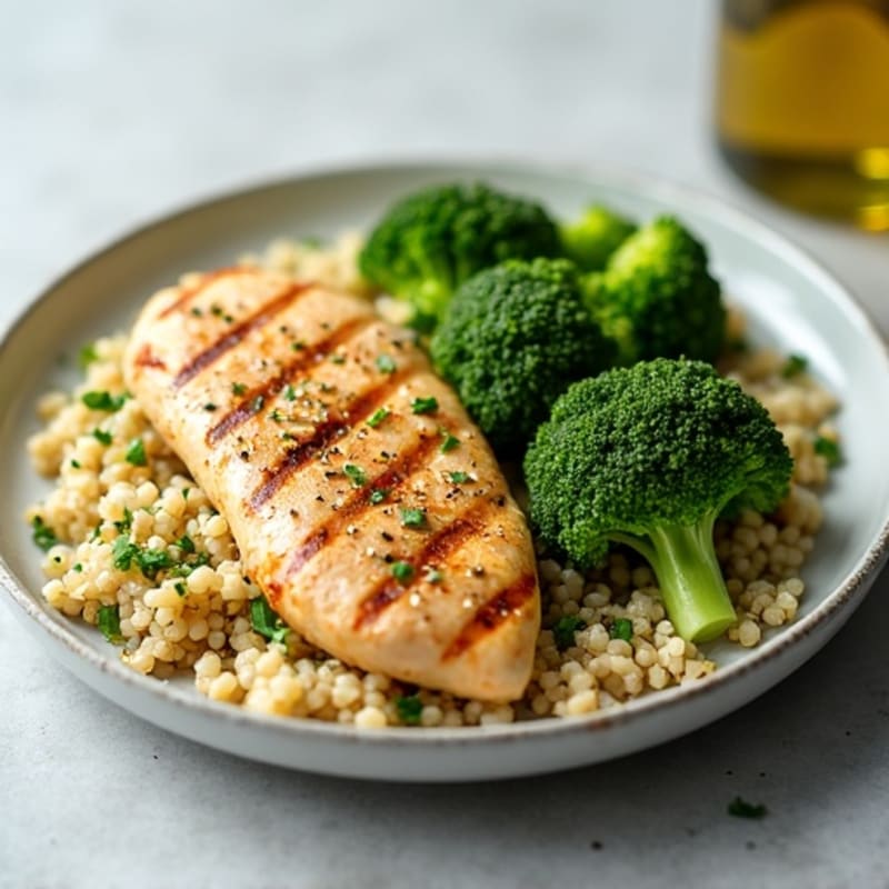 Grilled Chicken Breast with Quinoa and Steamed Broccoli