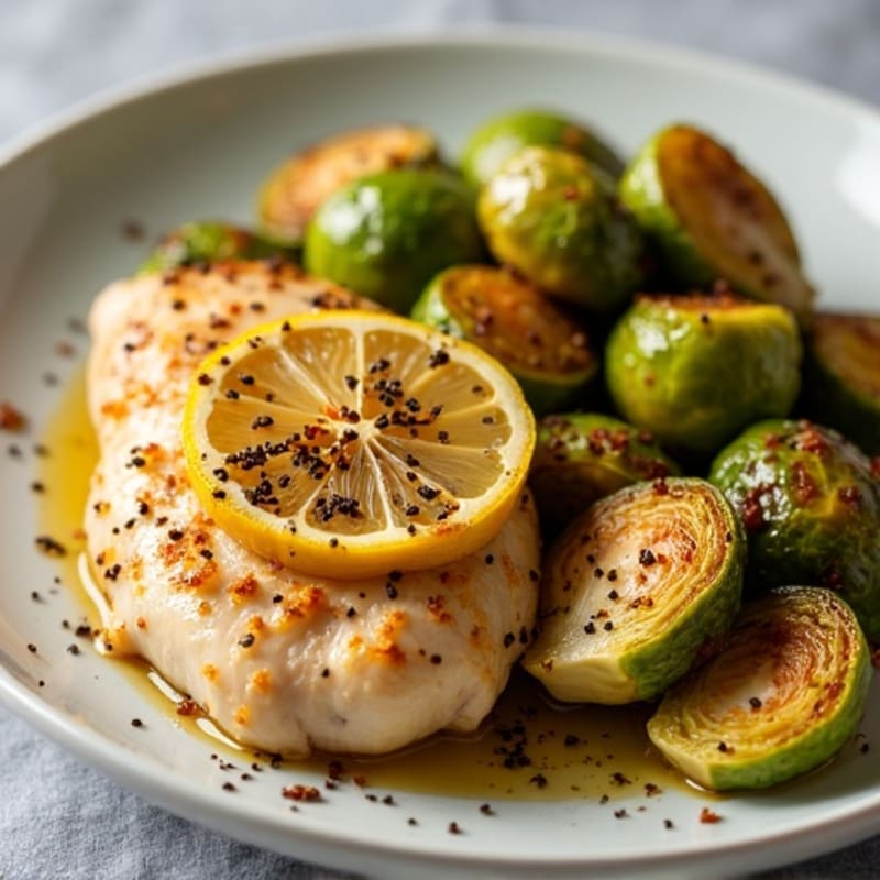Sheet Pan Lemon Garlic Chicken and Crispy Brussels Sprouts