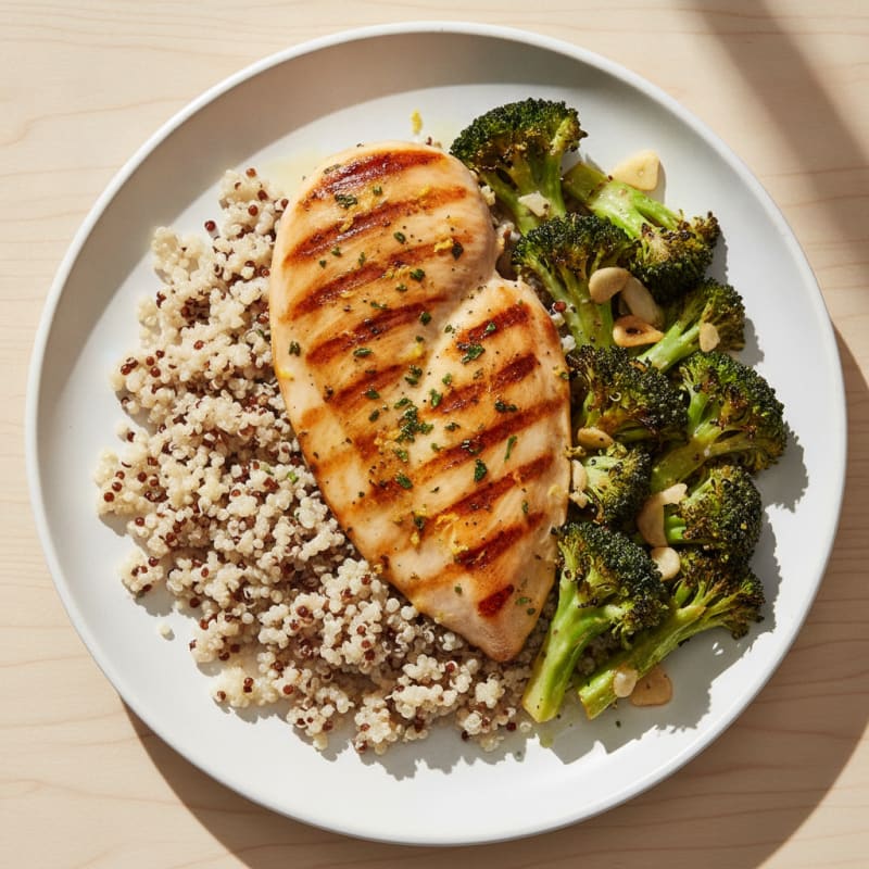 Grilled Chicken Breast with Quinoa and Roasted Broccoli