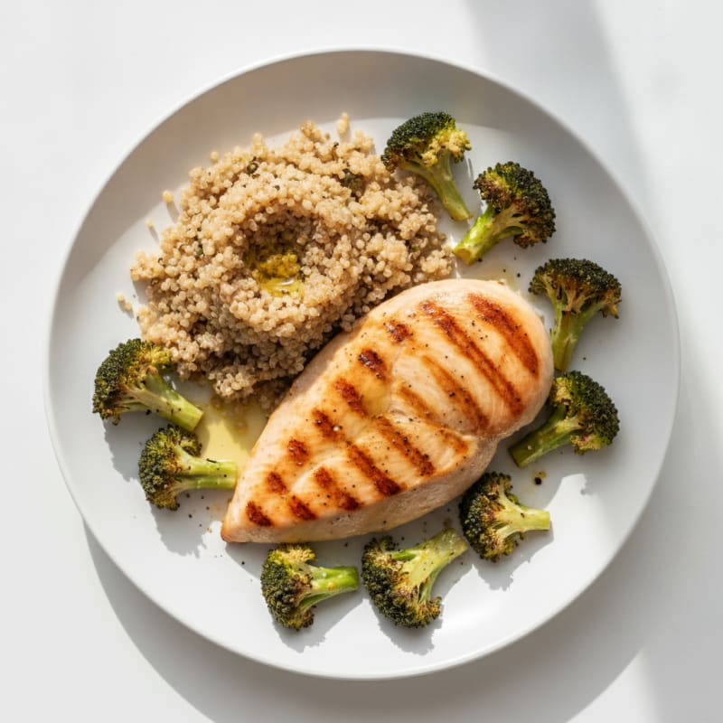 Grilled Chicken Breast with Quinoa and Roasted Broccoli