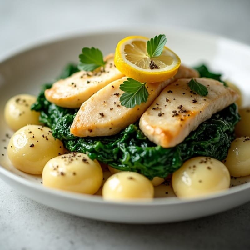 Fluffy Ricotta Gnocchi with Lemon-Herb Chicken and Sautéed Spinach