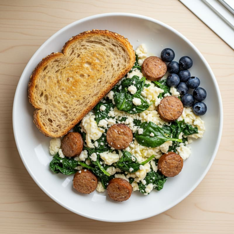 Egg White and Spinach Scramble with Turkey Sausage