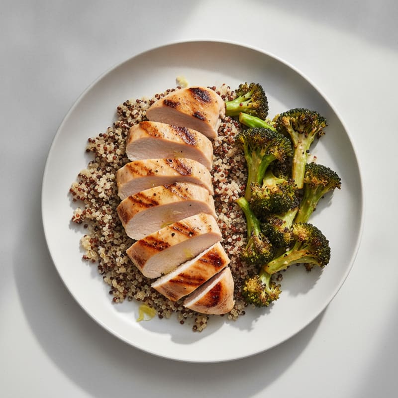 Grilled Chicken Breast with Quinoa and Roasted Broccoli