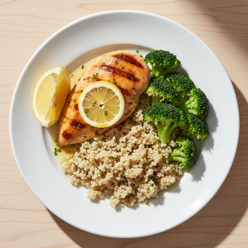 Grilled Chicken Breast with Quinoa and Steamed Broccoli