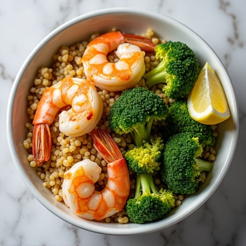 Grilled Shrimp and Quinoa Bowl with Roasted Broccoli