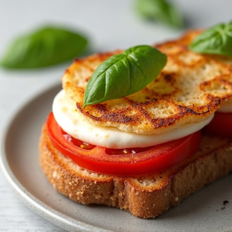 Crispy Grilled Fresh Mozzarella and Ripe Tomato Sandwich with Basil