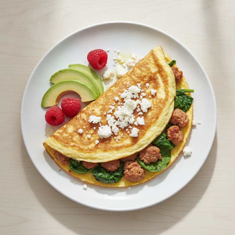 Crispy Egg White Omelet with Turkey Sausage and Spinach