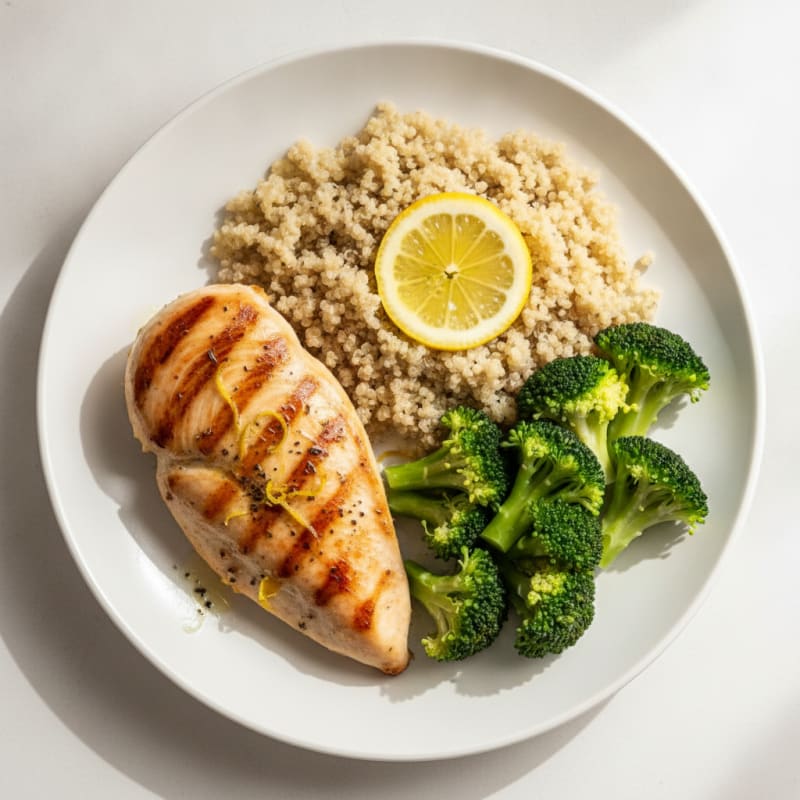 Grilled Chicken Breast with Quinoa and Steamed Broccoli