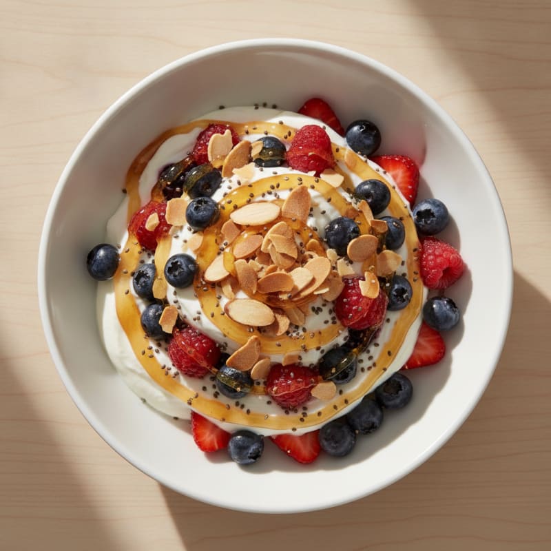 Greek Yogurt Protein Parfait with Mixed Berries and Almonds