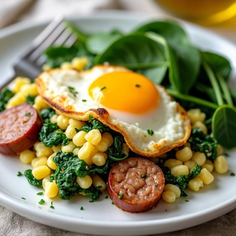 Egg White and Turkey Sausage Scramble with Sautéed Spinach