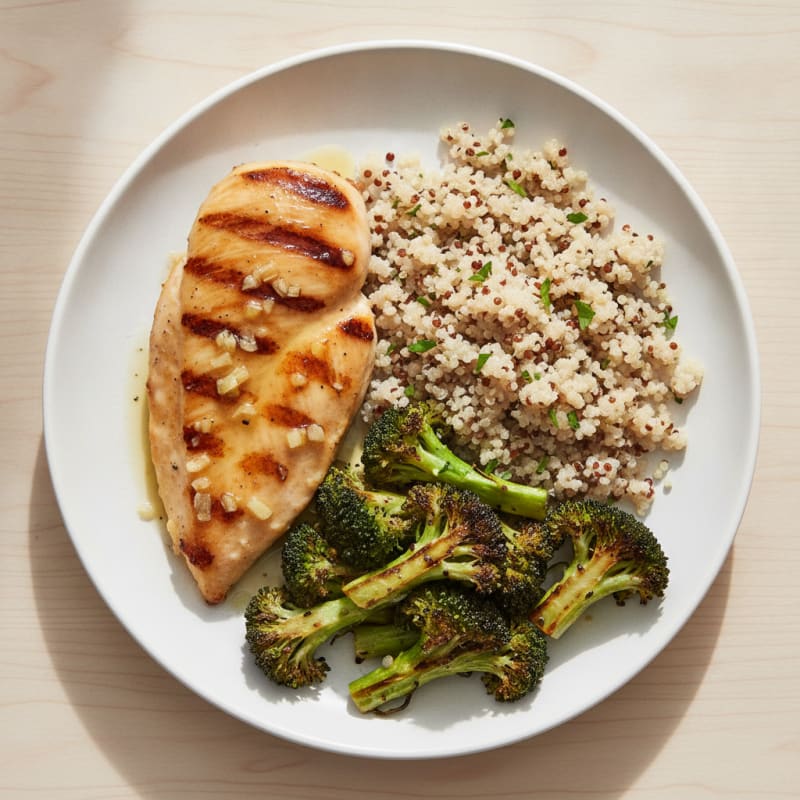 Grilled Chicken Breast with Quinoa and Roasted Broccoli