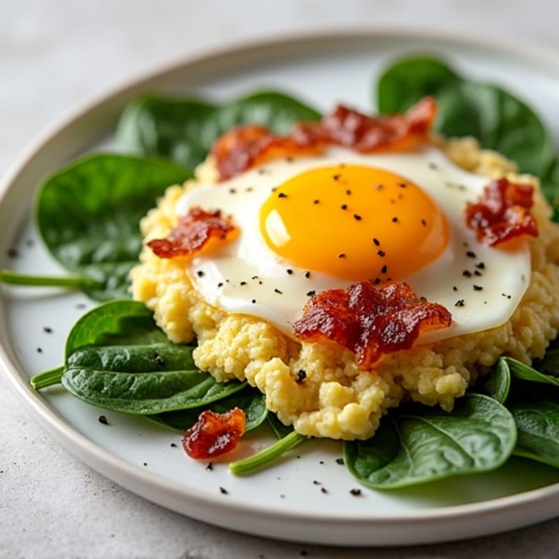 Egg White and Spinach Scramble with Grilled Turkey Bacon