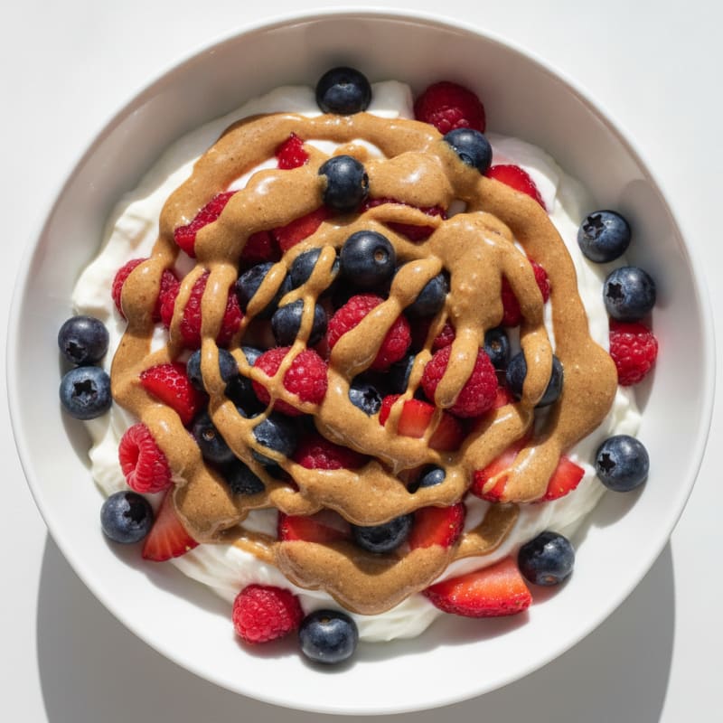 Greek Yogurt Protein Parfait with Mixed Berries and Almond Butter