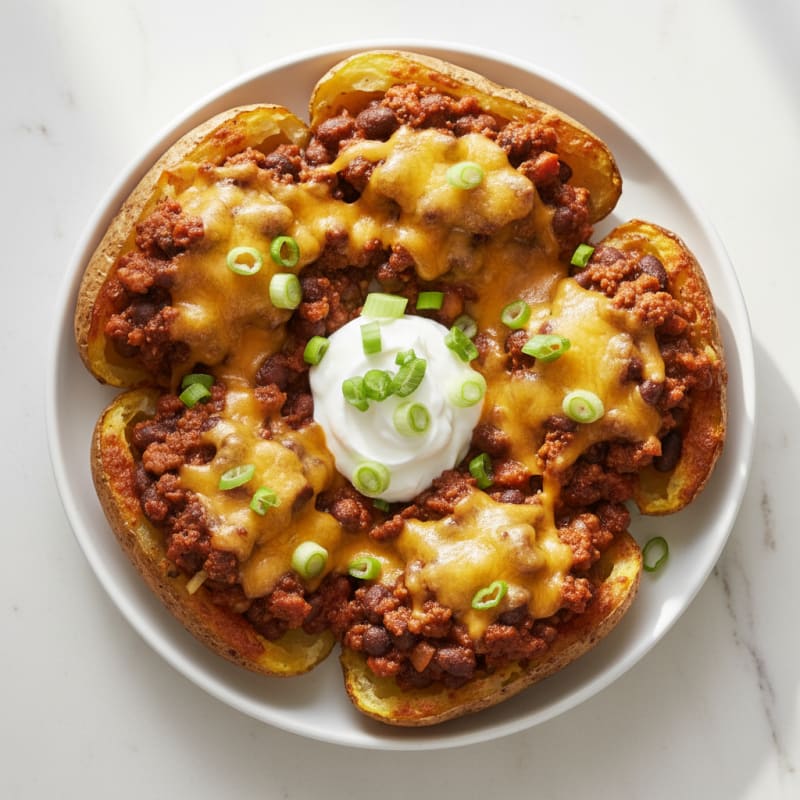 Hearty Chili Cheese Potato Skins