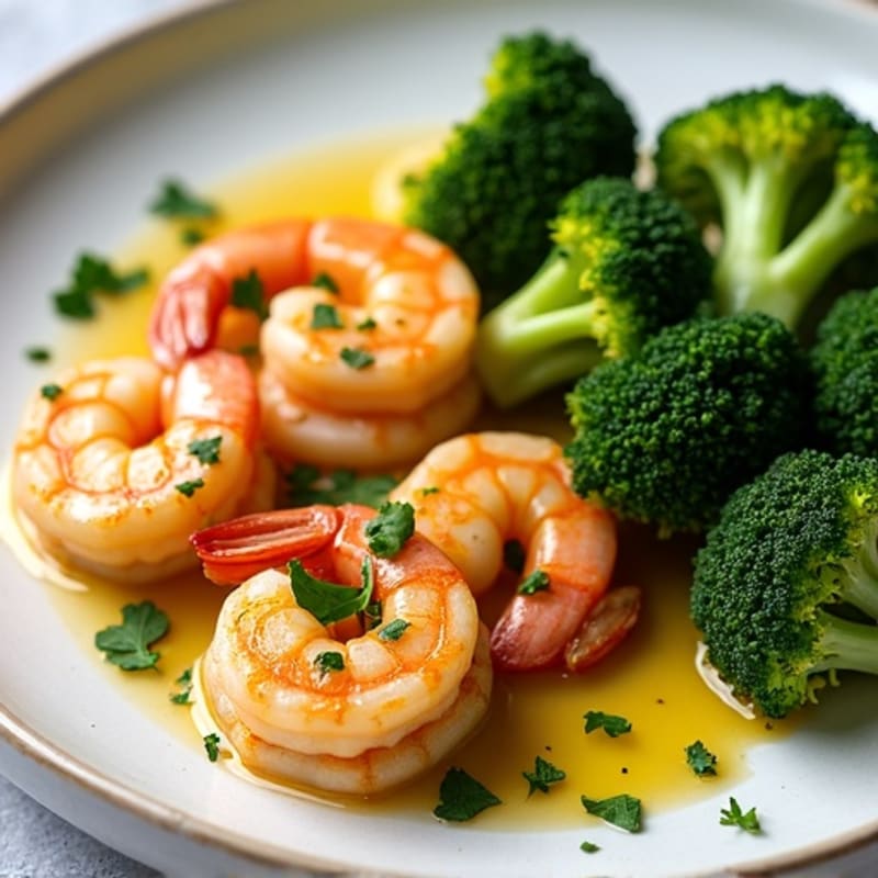 Healthy Garlic Butter Shrimp Scampi with Roasted Broccoli