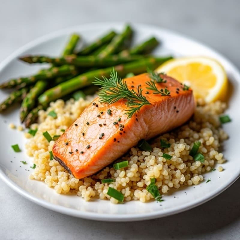 Lemon-Dill Roasted Salmon with Quinoa and Roasted Asparagus