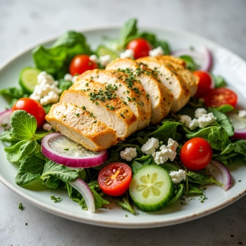 Lemon-Herb Roasted Chicken Salad with Fresh Greens and Creamy Feta