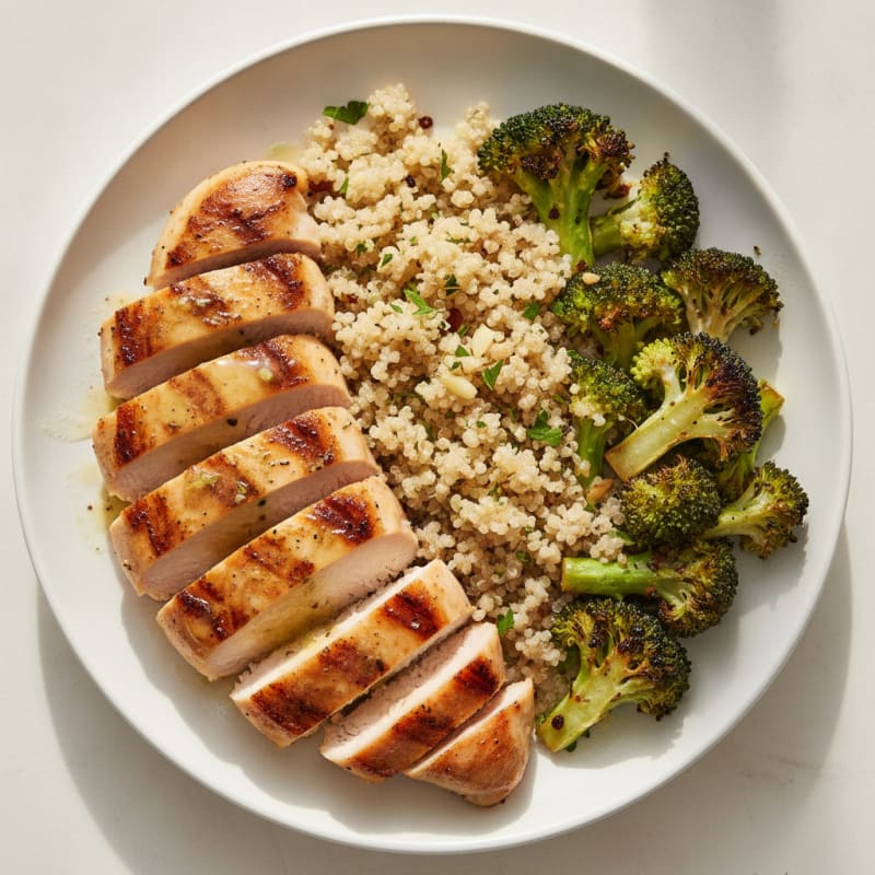 Grilled Chicken Breast with Roasted Broccoli and Quinoa