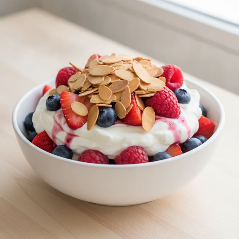 Greek Yogurt Protein Parfait with Mixed Berries and Almonds