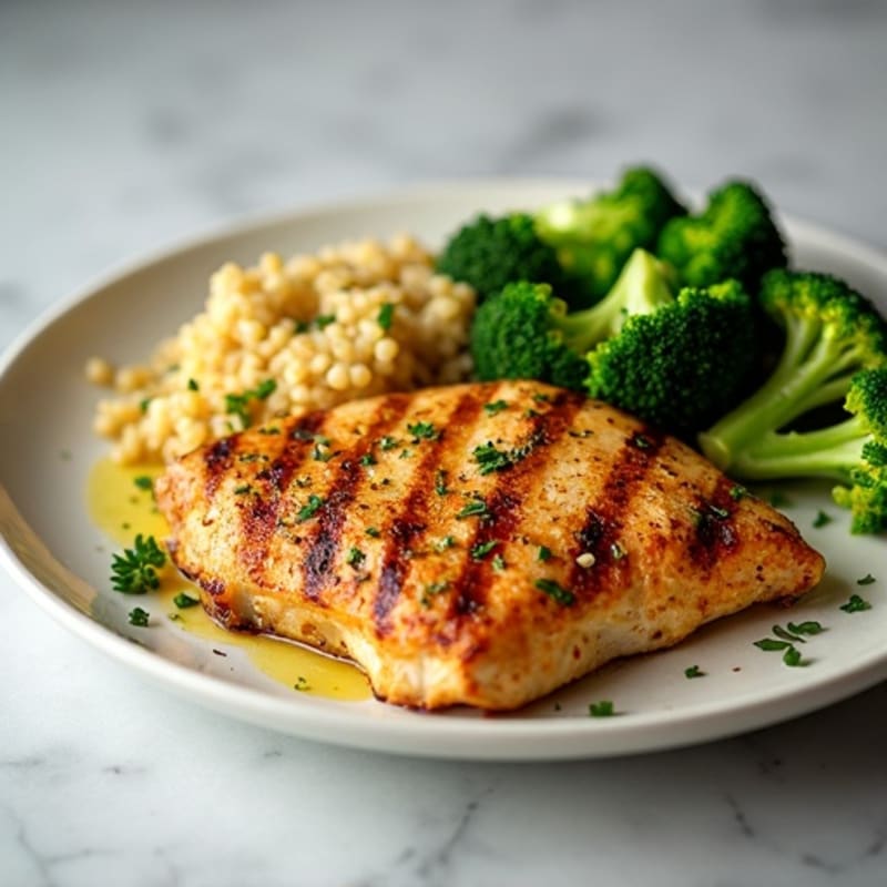 Grilled Chicken Breast with Quinoa and Roasted Broccoli